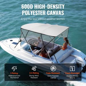 Bimini Top Détachable à 4 Arceaux pour Bateau, Bâche en Polyester 600D, Cadre en Alliage d'Aluminium de 1 Pouce, Sac de Rangement Inclus, Parois Latérales en Maille pour - Product Image 3