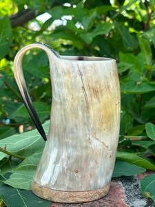 Mug en corne de buffle naturelle, style Viking, pour boire et déguster de la bière, qualité supérieure avec poignée en bois, best-seller d'Inde. - Product Image 5