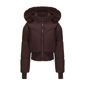 High Quality Women <b>Puffer</b> <b>Cropped</b> <b>Jacket</b> With Fur Trim Hood Zipper Closure Short Winter Coat Full Sleeve Thick Warm Outerwear - Product Image 1