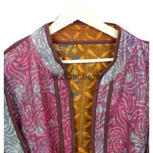 Handmade Breathable Cotton Kantha Printed Nonwoven Quilted <b>Patchwork</b> <b>Jacket</b> Women Boho Vintage Hippie Floral Winter - Product Image 3