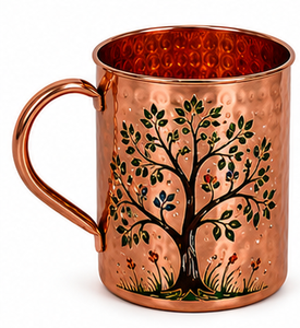 Handmade Hammered Copper <b>Mug</b> with <b>Birds</b> on Tree Enamel Print Design | Decorative Moscow Mule <b>Mug</b> | Nature Theme Copper Drinkware - Product Image 5