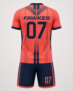 Conjunto de Uniforme de Fútbol para Hombre Fawkes, Naranja y Azul Marino, Cuello en V, Manga Corta, Absorbe la Humedad, Transpirable, Personalizable con Nombre de Equipo, Adulto, 100% - Product Image 6