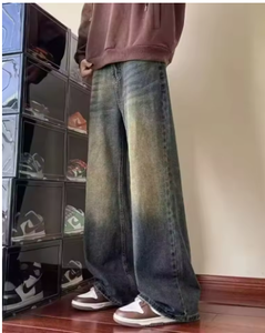 Jean en denim vintage pour homme, taille haute, coupe large, délavé clair, coupe ample, respirant, style streetwear décontracté, pour toutes les saisons - Product Image 5