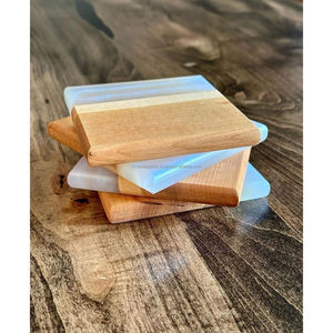 Joyful Wooden Resin Coasters Set Round and Square Drink Mat Cup Holder Tea Coaster Dining Room Coffee Bar Modern Stylish Decor - Product Image 1