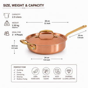 Sartén de Cobre Hecha a Mano con Tapa y Asa de Latón, Sartén de Chef de Cobre, Utensilios de Cocina de Cobre Premium, Sartén para Freír, Venta al por Mayor OEM ODM - Product Image 5