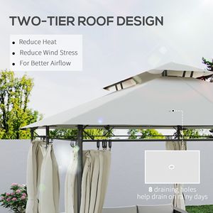Gazebo da Esterno 3x4m Bianco Crema con Doppio Tetto e Tende per Giardino, Prato, Cortile, Terrazza, Villa, Parco - Product Image 4