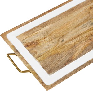 Plateau de service rectangulaire en bois de manguier, incrustation émail blanc, poignées métalliques dorées, vaisselle décorative, vente en gros, cadeau - Nouveauté très prisée - Product Image 6