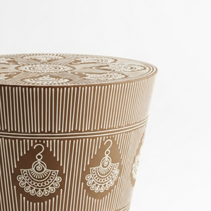 Tabouret tambour en os incrusté marron, fait main, table d'appoint ronde de luxe, table décorative pour salon et chambre à coucher - Product Image 4