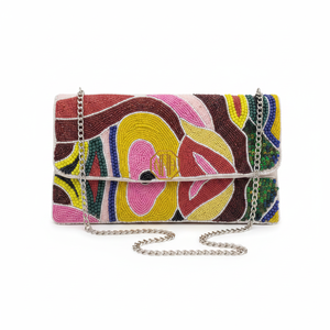 Pochette florale crème perlée avec chaîne dorée – Sac de soirée élégant pour femme - Product Image 5