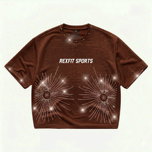 เสื้อยืดดีไซน์เนอร์ทรงบ็อกซี่ OEM/ODM ปักโลโก้ด้วยคริสตัล เสื้อผ้าสตรีทแวร์ พิมพ์ลาย เสื้อยืดคอตตอนทรงหลวมไหล่ตก คุณภาพสูง - Product Image 4