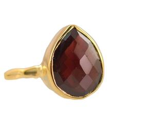 Anillos hechos a mano de plata de ley 92,5 con oro pulido Natural granate, piedras preciosas facetadas redondas y en forma de lágrima - Product Image 1