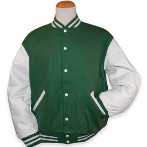 Men's Green <b>White</b> Varsity <b>Jacket</b> Turn-down Collar Button Closure Regular Fit Autumn Wear Preppy Style - Product Image 3
