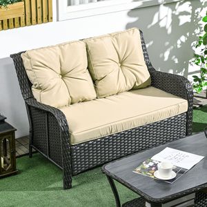 2 Seater Outdoor <b>Sofa</b> Set PE Rattan Wicker Loveseat with <b>Waterproof</b> Cushions Beige Patio Furniture - Product Image 2