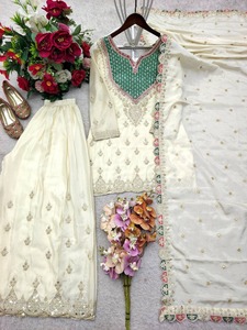 New Designer Women's Party Salwar Kameez & Dupatta Set In-Stock Silk <b>Screen</b> Printed Made in India - Product Image 4