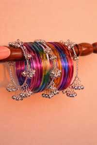 Colorful Stylish Vibrant Silver Plated Trendy Geometric <b>Glass</b> Customizable Micro Insert Imitation Pearl <b>Bangles</b> Churiyan Set - Product Image 4