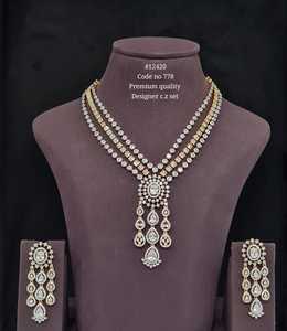 Ensemble collier et boucles d'oreilles vintage imitation rhodium plaqué avec zircone cubique et pierres vertes en forme de goutte pour femme, bijoux de mariage - Product Image 6