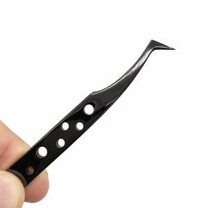 Pince à épiler professionnelle en acier inoxydable noir pour extensions de cils, outil d'isolation des cils à pointe fine courbée de précision - Product Image 2