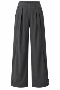 Pantalon unisexe en charbon de bois à jambe large, devant plat, poches latérales, taille élastique, attaches aux chevilles, 100 % coton, poids moyen, écologique, respirant - Product Image 1