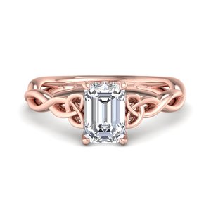 <b>Emerald</b> Cut Moissanite Diamond Rose Tone Celtic Knot <b>Band</b> Romantic Propose Gift 925 Sterling Silver <b>Ring</b> - Product Image 1