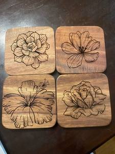 <b>Round</b> Wooden Coasters With Leaf Pattern Modern Design Non Slip <b>Mats</b> & Pads - Product Image 4