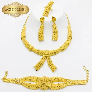 Parure de collier et pendentif en or 24 carats plaqué or, motif floral, pour mariée, avec chaîne en boîte, bijoux de mariage africains, indiens et arabes - Product Image 2