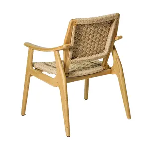 Chaise de salle à manger en teck massif de qualité supérieure, assise et dossier en corde tressée à la main, durable, écologique, légère, moderne, pour l'intérieur et l'extérieur - Product Image 4