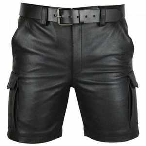 Pantalones Cortos Cargo de Cuero de Diseño Personalizado para Hombre al por Mayor, Pantalones Cortos de Cuero de Seis Bolsillos para Uso Diario, Pantalones Cortos Cargo de Cuero para Hombre - Product Image 2