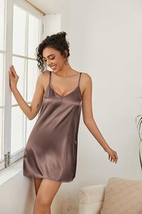 Ensemble de peignoirs en soie pour femmes, couleur unie, pour l'été, col en V, 2 pièces, robe de mariée, peignoir en satin avec poches - Product Image 3
