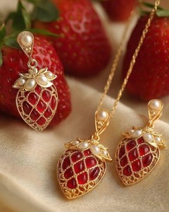 Ensemble collier et boucles d'oreilles pendentif cerise, bijoux en platine plaqué or, cadeau de mariage de luxe pour elle - Product Image 3