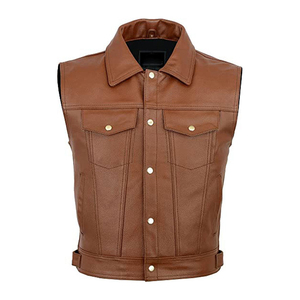 Chaleco de Cuero PU para Hombre, Estilo Motero, Cuello Alto, Cierre de Botones, Color Sólido, Ropa Exterior de Otoño, Corte Regular - Product Image 4