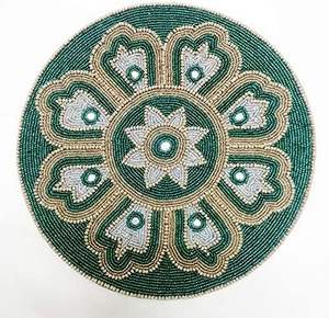 Napperon de luxe en perles de verre brodé à la main, motif feuille de vigne verte, pour table à manger, événements festifs et mariages, dessus de plat - Product Image 2