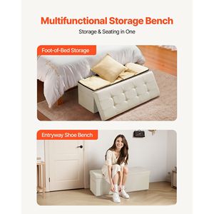 Panca Contenitore Pieghevole in Lino con Capacità di 300 kg, Panca da Fondo Letto con Borse Laterali per Armadietti del Soggiorno - Product Image 3