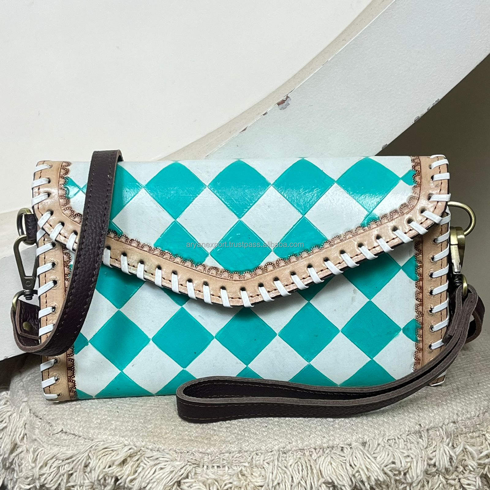 White & Turquoise Checkered Pattern