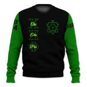 เสื้อสเวตเตอร์ไหมพรมคอกลมสีขาวเขียวลายตัวอักษรกรีก Chi Eta Phi สำหรับผู้ชาย ทรงปกติ สวมใส่สบาย - Product Image 4