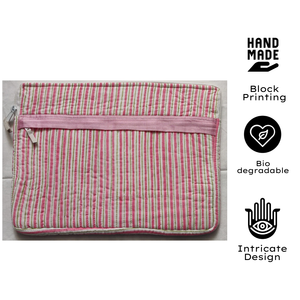 Funda Protectora para Portátil Acolchada, Ecológica, Duradera, Hecha a Mano en Jaipur, con Estampado Artesanal, de Algodón, con Cierre y Múltiples Bolsillos - Product Image 3