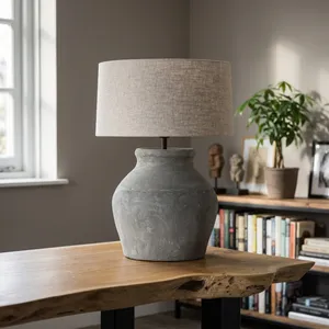 Hamo <b>Table</b> Lamp Rustic Ceramic Base <b>Linen</b> Shade Removable Diwali Home Decor Bedside Living Room Accent Lighting - Product Image 2