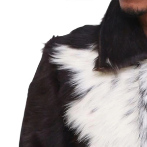 Vintage <b>Men</b> Cow Print <b>Jacket</b> Black <b>White</b> Faux Fur Button Front Casual Winter Outerwear Regular Fit Single Breasted Leather - Product Image 6