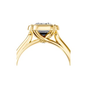 Bague de fiançailles solitaire en or jaune 9 carats avec diamant de laboratoire taille émeraude 15 points 1 carat, sertie clos, double bande, bijoux de mariée - Product Image 5