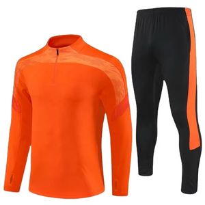 Survêtement d'entraînement à demi-zip bleu marine fluorescent, séchage rapide, évacuation de l'humidité, coupe ajustée, kit d'entraînement de football, vente en gros OEM ODM - Product Image 1