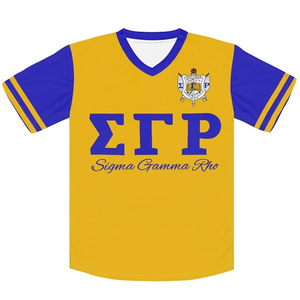 Maillot de baseball Sigma Gamma Rho Sorority à boutons, bleu et jaune, pour femme, avec lettres grecques, chemise de sport, maillot d'équipe athlétique personnalisé - Product Image 1