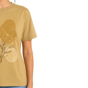 เสื้อยืดคอกลมสีน้ำตาลขี้ม้าพิมพ์ลายดอกไม้สำหรับผู้หญิง ผ้าฝ้าย สไตล์ลำลอง ทรงโอเวอร์ไซส์ ใส่สบายในฤดูร้อน รับผลิตตามแบบ OEM เสื้อผ้าสตรีทแวร์ - Product Image 4