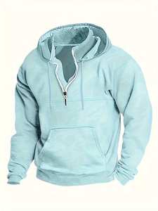 Sudadera con capucha de media cremallera para hombre, corte holgado, estilo casual urbano, ropa de EE. UU. - Product Image 6