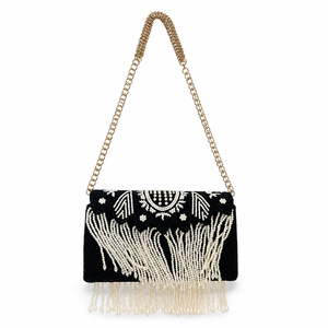 Elegant Fashion Square Beaded Fringe Shoulder Bag Embroidered Evening Purse for <b>Wedding</b> Party Cocktail and Events - Product Image 1