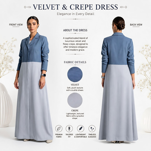 Elegante Vestido Abaya Modesto de Dos Tonos para Mujer, Manga Larga, Estilo Islámico Maxi |   Caftán Estilo Dubái, Ropa Musulmana, 26 Prendas de Moda Premium - Product Image 2