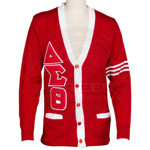 Custom |Delta||Sigma||Theta| DST Women's <b>Cardigans</b> knitted red&white stripes women's sweaters Button up Greek Letter embroidery - Product Image 1
