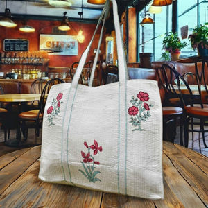 Sac fourre-tout d'été bohème à fleurs pour femme indienne, avec fermeture éclair, poche matelassée unique, organiseur de cosmétiques, en pur coton, imprimé sérigraphié - Product Image 5