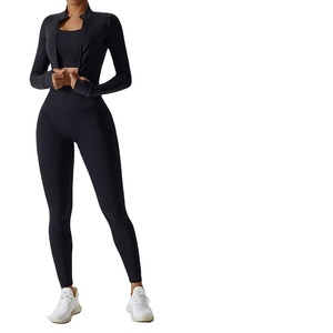High Waist Three Piece <b>Yoga</b> Set With Compression Leggings Supportive Bra And Lightweight <b>Jacket</b> For Women Fitness And Gym - Product Image 5