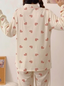 Women's Striped Pajama Set Drawstring Closure Cotton Sleepwear Full Length Pants Soft Breathable Eco-Friendly Casual Spring Wear - Product Image 2