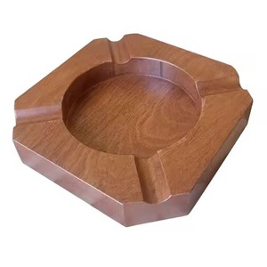 Cendrier de table rond en laiton fait main, 3 fentes, design moderne et décoratif, avec base en bois massif pour cendres de cigarettes - Product Image 2