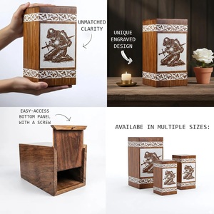 Engraved Knight Wooden Pet Cremation Urn Eco-Friendly Durable Ashes <b>Box</b> Custom <b>Memorial</b> Warrior Design - Product Image 6